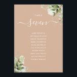 Invitation Plan d'assise Tan Greenery Numéro de tableau<br><div class="desc">Ces élégants numéros de table de mariage feuille de verdure bronzée peuvent être personnalisés avec le plan de séjour de vos invités dans la typographie chic. Les cartes sont imprimées à l'avant et à l'arrière (recto double). Conçu par Thisisnotme©</div>