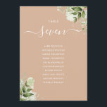 Invitation Plan d'assise Tan Greenery Numéro de tableau<br><div class="desc">Ces élégants numéros de table de mariage feuille de verdure bronzée peuvent être personnalisés avec le plan de séjour de vos invités dans la typographie chic. Les cartes sont imprimées à l'avant et à l'arrière (recto double). Conçu par Thisisnotme©</div>