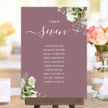 Invitation Plan d'assises Mauve Greenery Numéro de tableau<br><div class="desc">Ces élégants numéros de table de mariage feuille de verdure mauve peuvent être personnalisés avec le plan de sièges de vos invités dans la typographie chic. Les cartes sont imprimées à l'avant et à l'arrière (recto double). Conçu par Thisisnotme©</div>