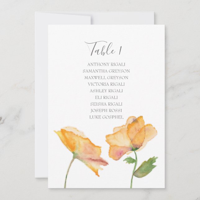 Invitation Plan de la table de Mariage de fleurs d'aquarelle (Devant)