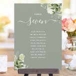 Invitation Plan de siège floral vert Sage Numéro du tableau<br><div class="desc">Ces élégants numéros de table de mariage feuille vert sauge vert verdure peuvent être personnalisés avec le plan de sièges de vos invités dans la typographie chic. Les cartes sont imprimées à l'avant et à l'arrière (recto double). Conçu par Thisisnotme©</div>