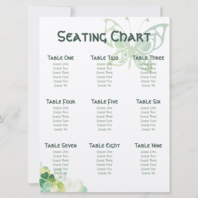 Invitation Plan de Sièges Coins Trèfle Vert et Papillon (Dos)