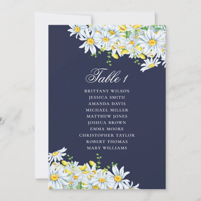 Invitation Plan de table à l'aquarelle avec des marguerites.  (Devant)
