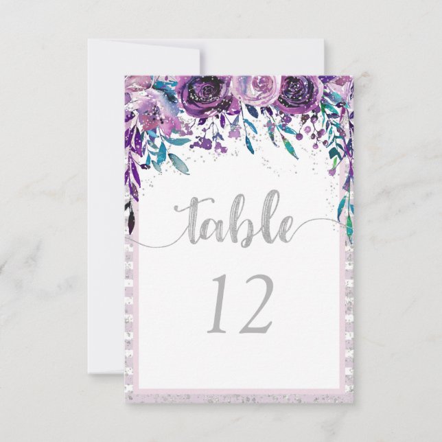 Invitation Plan de table à numéros avec motif floral violet e (Devant)