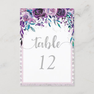 Invitation Plan de table à numéros avec motif floral violet e