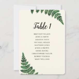 Invitation Plan de table avec fougère verte. Plan de table de