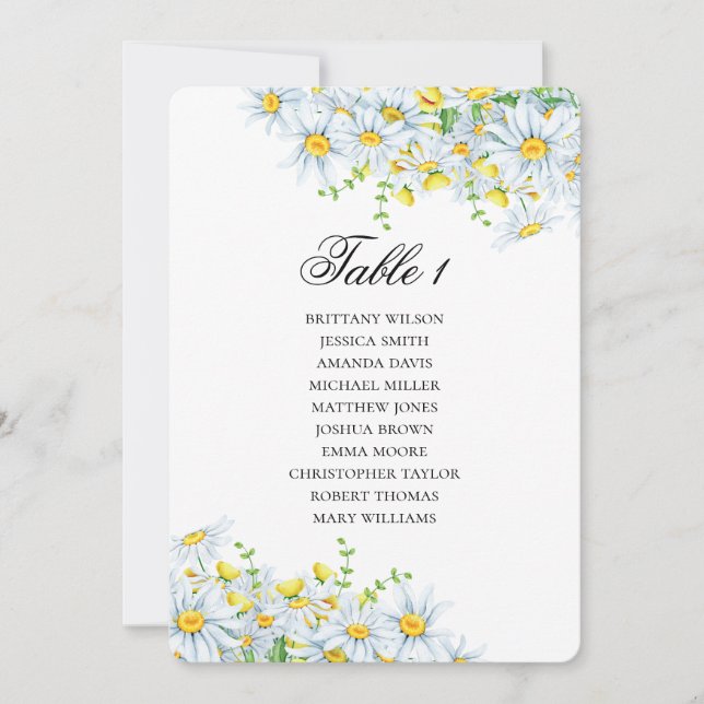 Invitation Plan de table camomille. Fleurs d'été mariage (Devant)