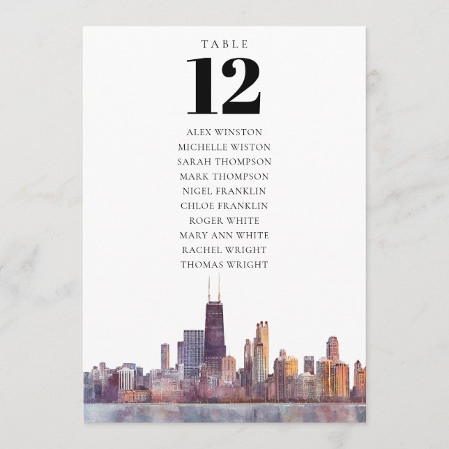 Invitation Plan de table de Chicago avec numéros élégants (Devant)