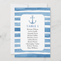 Plan de table de mariage à la plage. Ancre bleu ma