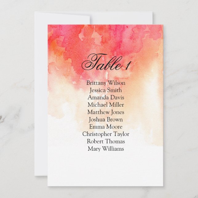 Invitation Plan de table de mariage à l'aquarelle rouge. Plan (Devant)