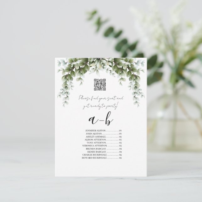 Invitation Plan de table de mariage alphabétique avec verdure (Debout devant)
