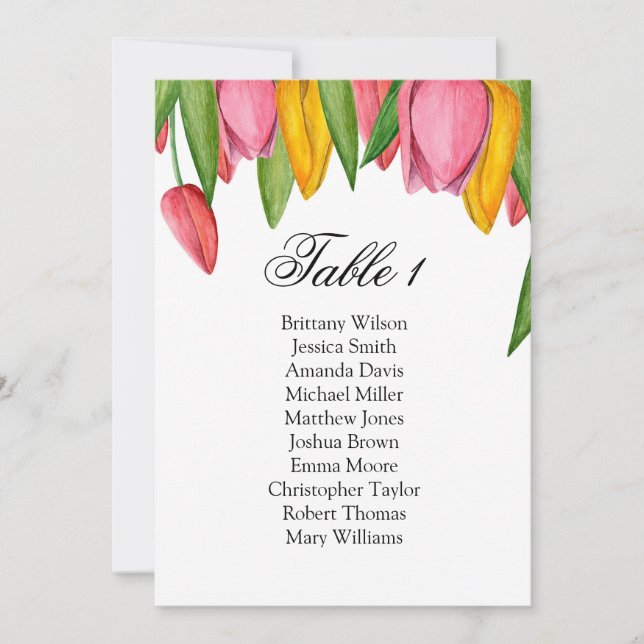 Invitation Plan de table de mariage aux tulipes. Plan de tabl (Devant)