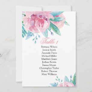 Invitation Plan de table de mariage avec des fleurs roses. Pl