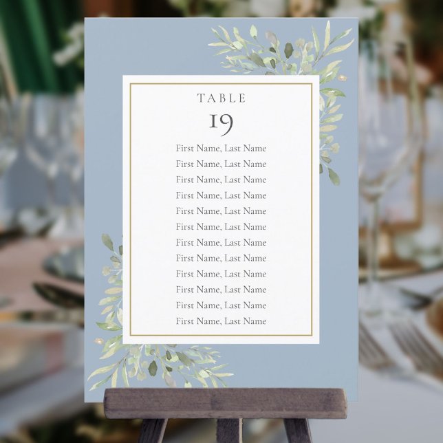 Invitation Plan de table de mariage avec feuillage bleu pouss (Créateur téléchargé)