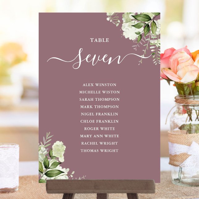 Invitation Plan de table de mariage avec feuillage botanique  (Mauve Greenery Seating Plan Table Number)