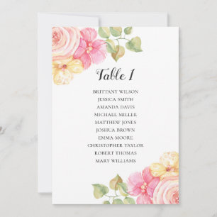 Invitation Plan de table de mariage avec fleurs roses. Plan d