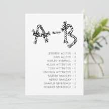 Plan de table de mariage avec l'alphabet de corde