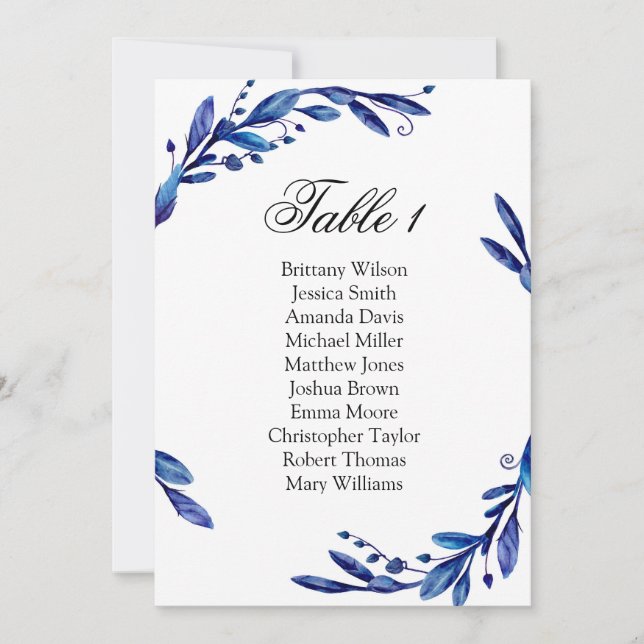 Invitation Plan de table de mariage bleu. Plan de table d'hiv (Devant)