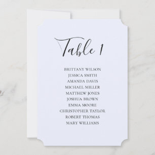 Invitation Plan de table de mariage bleu simple. Écriture mod
