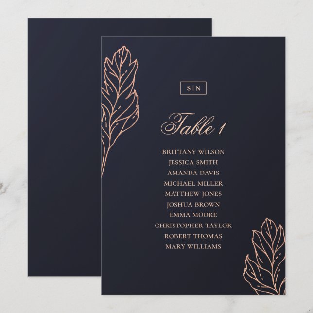 Invitation Plan de table de mariage botanique élégant or mari (Devant / Derrière)