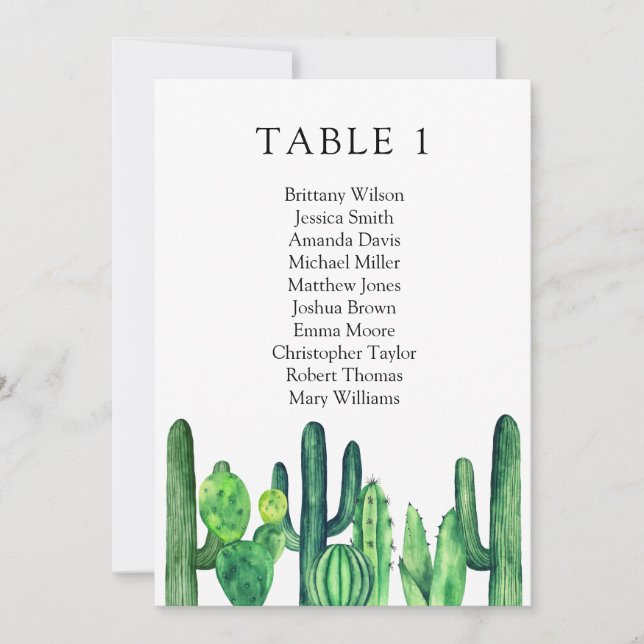Invitation Plan de table de mariage cactus. Plan de table ver (Devant)