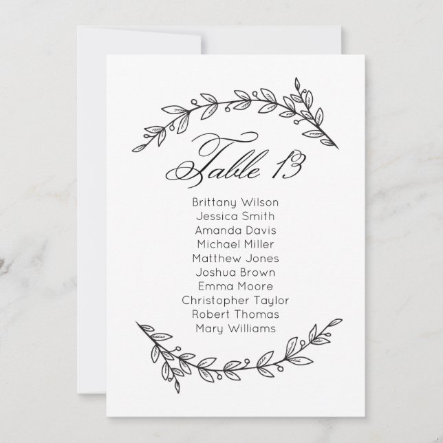 Invitation Plan de table de mariage classique. Plan de table  (Devant)
