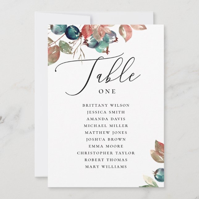 Invitation Plan de table de mariage d'automne | Botanique aqu (Devant)