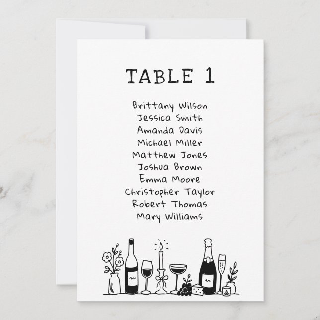 Invitation Plan de table de mariage dessiné à la main de faço (Devant)