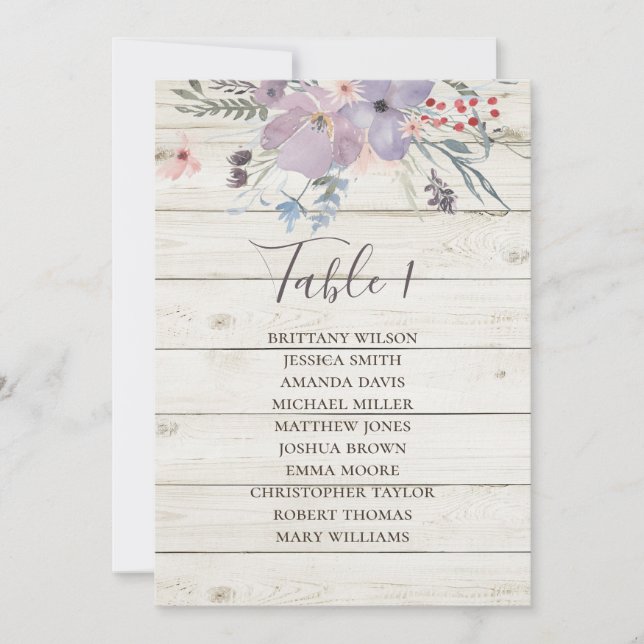 Invitation Plan de table de mariage floral. Grange en bois ru (Devant)