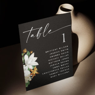 Invitation Plan de table de mariage noir Fleurs botaniques