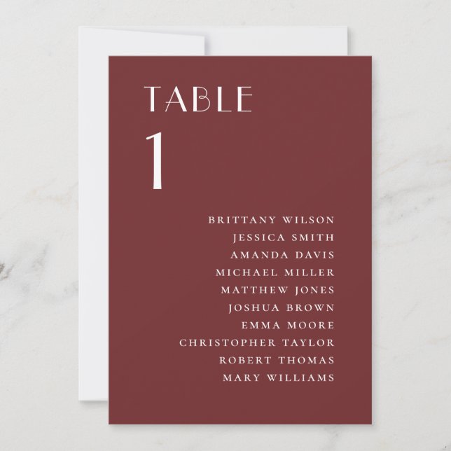 Invitation Plan de table de mariage Rouge vin profond | Autom (Devant)