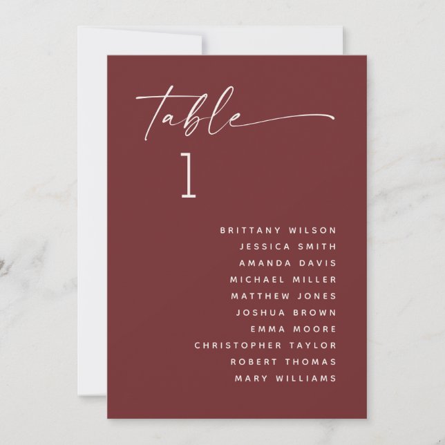 Invitation Plan de table de mariage rouge vin profond | Éléga (Devant)