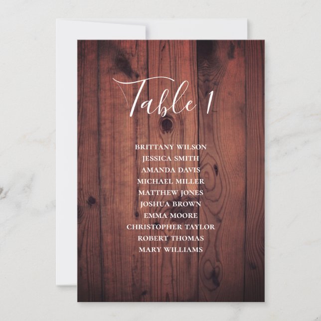 Invitation Plan de table de mariage rustique. Grange en bois  (Devant)