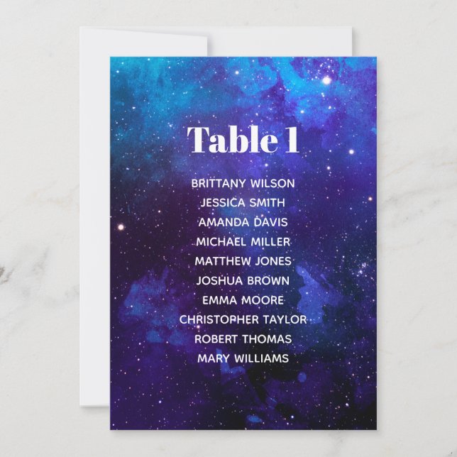 Invitation Plan de table de mariage spatial. Étoiles de nuit. (Devant)