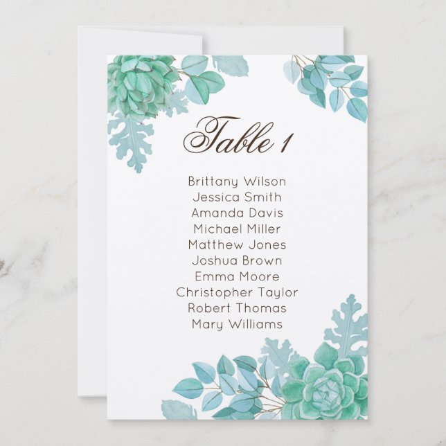 Invitation Plan de table de mariage succulent. Cactus rustiqu (Devant)