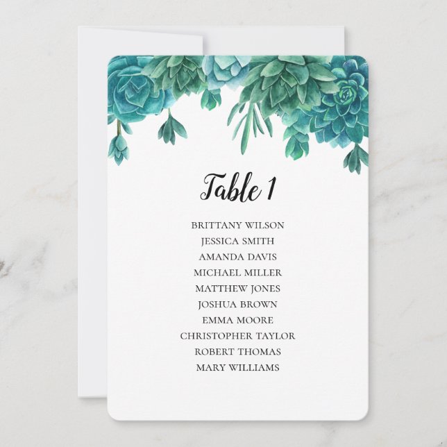 Invitation Plan de table de mariage succulent. Plan de table  (Devant)