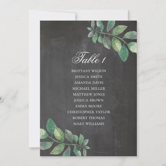 Invitation Plan de table de mariage sur tableau noir. Feuille (Devant)