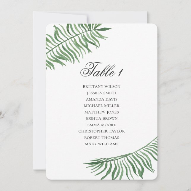 Invitation Plan de table de mariage tropical Feuilles vertes  (Devant)