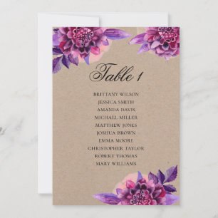 Invitation Plan de table de mariage violet. Plan kraft floral