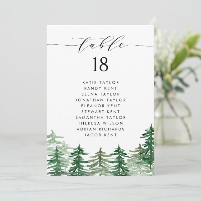 Invitation Plan de table des Mariages de la forêt de aquarell (Debout devant)
