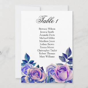 Invitation Plan de table des roses bleues et violettes. Plan 