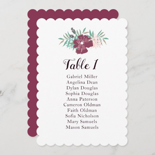 Invitation Plan de table d'été. Mariage aux fleurs violettes (Devant / Derrière)