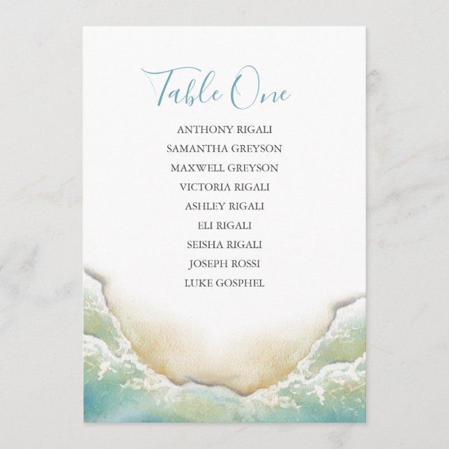 Invitation Plan de table du tableau des mariages de plage (Devant)