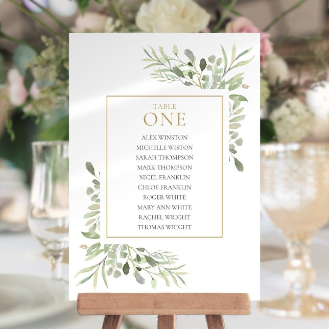 Invitation Plan de table élégant avec verdure Numéro 1 (Elegant Greenery Table Number 1 Seating Chart)