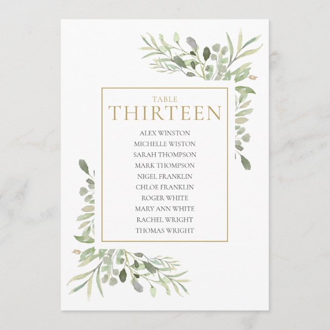 Invitation Plan de table élégant avec verdure Numéro 13 (Devant)