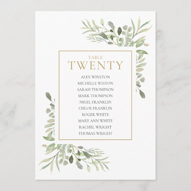 Invitation Plan de table élégant avec verdure Numéro 20 (Devant)