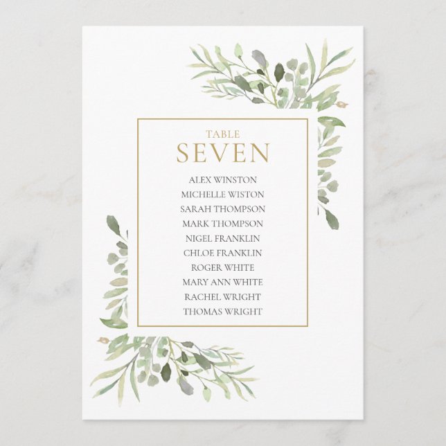 Invitation Plan de table élégant avec verdure numéro 7 (Devant)