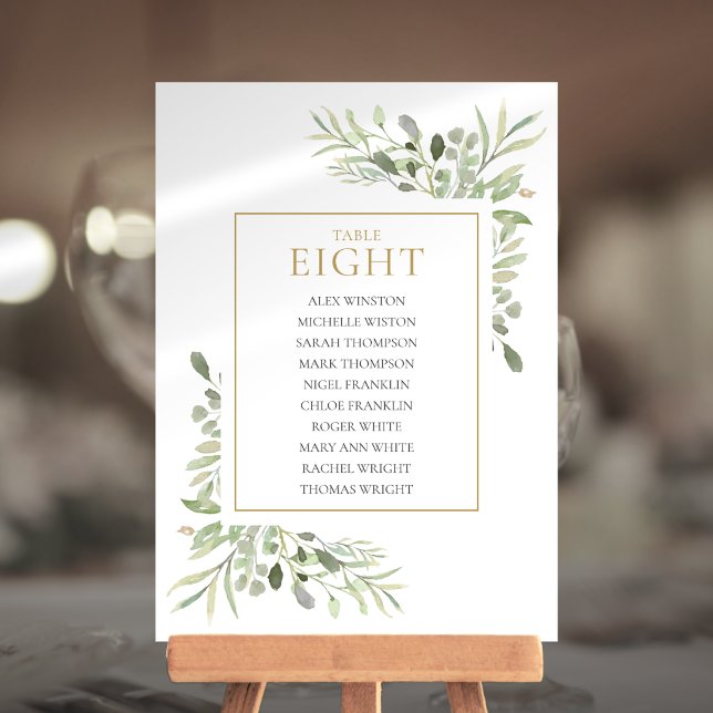 Invitation Plan de table élégant avec verdure Numéro 8 (Elegant Greenery Table Number 8 Seating Chart)