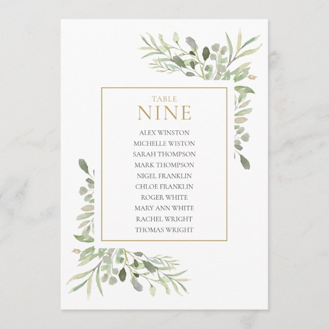 Invitation Plan de table élégant avec verdure numéro 9 (Devant)