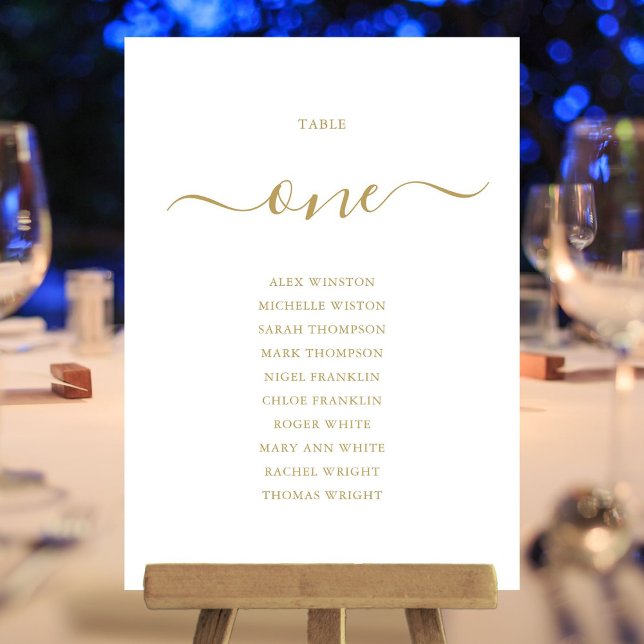 Invitation Plan de table élégant en écriture dorée numéro 1 (Elegant Gold Script Table Number 1 Seating Chart)